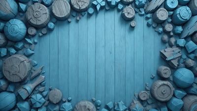 The primary subject of the image is a wooden surface with a blue background. The setting appears to be a wooden wall or a wooden floor. The visual style of the image is a combination of photo and digital art, creating a unique and intricate design. The dominant colors in the image are blue and brown, giving the scene a calm and natural atmosphere.