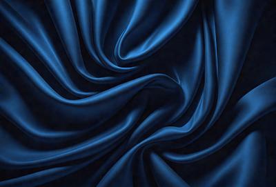 The primary subject of the image is a blue fabric, which appears to be a piece of cloth or a curtain. The setting is a dark background, which contrasts with the blue fabric. The visual style is a close-up of the blue fabric, showcasing its texture and details. The colors and mood of the image are predominantly blue, creating a calm and serene atmosphere.