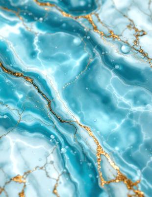 The primary subject of the image is a blue and gold marbled surface, which appears to be a marble or stone tile. The setting is a bathroom, as indicated by the presence of a sink. The visual style is a close-up of the marbled surface, showcasing its intricate patterns and textures. The dominant colors are blue and gold, creating a luxurious and elegant atmosphere.