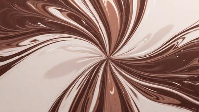 The primary subject of the image is a swirl of chocolate, which is the main focus of the scene. The setting is a white surface, possibly a table or a counter, where the chocolate swirl is displayed. The visual style of the image is a close-up of the chocolate swirl, showcasing its texture and details. The colors and mood of the image are predominantly dark, with the chocolate being the main color, and the overall atmosphere is rich and indulgent.
