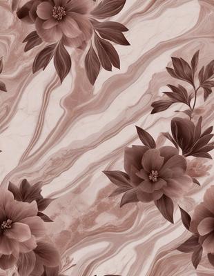 The primary subject of the image is a pattern of flowers on a marbled surface. The flowers are brown and pink, and they are arranged in a visually appealing manner. The setting is a marbled wall, which adds a sense of sophistication and elegance to the scene. The visual style of the image is a combination of digital art and illustration, creating a unique and artistic representation of the flowers. The colors and mood of the image are warm and inviting, with the brown and pink flowers ev