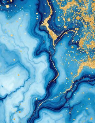 The primary subject of the image is a blue and gold painting, featuring a blue background with gold stars and a blue and gold design. The setting is a blue and gold painting, and the visual style is a painting. The dominant colors are blue and gold, creating a vibrant and lively atmosphere.