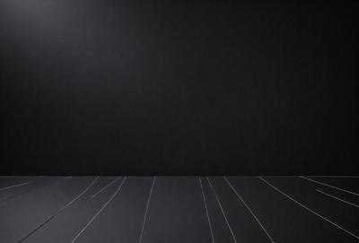 The primary subject of the image is a black and white photo of a room with a black wall. The setting is a room with a black floor, and the visual style is a black and white photograph. The colors and mood of the image are predominantly black and white, creating a stark and minimalist atmosphere.