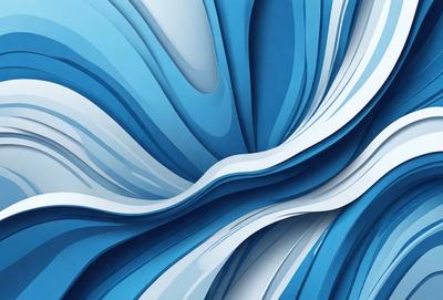 The primary subject of the image is a blue and white abstract artwork. The setting is a blue background, and the visual style is digital art. The dominant colors are blue and white, creating a calm and serene atmosphere.