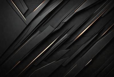 The primary subject of the image is a black and gold patterned wallpaper. The setting is a dark room with a wooden floor. The visual style is a close-up of the wallpaper, showcasing its intricate design. The dominant colors are black and gold, creating a luxurious and elegant atmosphere.