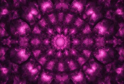 The primary subject of the image is a purple, pink, and white circular pattern. The setting is a purple background, and the visual style appears to be a digital art or illustration. The dominant colors in the image are purple and pink, creating a calming and soothing atmosphere.