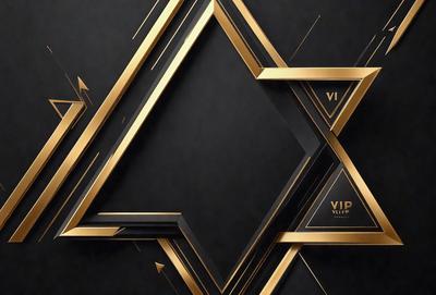 The primary subject of the image is a gold and black triangular pattern. The setting is a black background, and the visual style appears to be a digital art or illustration. The dominant colors are gold and black, creating a sophisticated and elegant atmosphere.