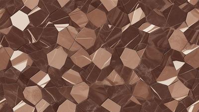 The primary subject of the image is a brown marble tile with a pattern of hexagons. The setting is a wall, and the visual style is a close-up of the tile. The colors and mood of the image are warm and earthy, with the brown marble tiles creating a natural and elegant appearance.