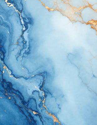 The primary subject of the image is a blue and gold marbled wall. The setting is a room with a blue and gold marbled wall, which serves as the background. The visual style is a photo, capturing the intricate patterns and colors of the marbled wall. The dominant colors are blue and gold, creating a rich and luxurious atmosphere.