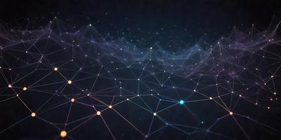 The primary subject of the image is a purple and blue patterned background with a network of lines and shapes. The setting is a dark background, which contrasts with the vibrant colors of the pattern. The visual style is a combination of digital art and illustration, creating a unique and eye-catching design. The colors and mood of the image are predominantly purple and blue, giving it a calm and soothing atmosphere.