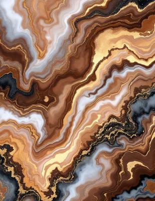 The primary subject of the image is a close-up of a marble stone with a gold and brown color palette. The setting is a natural environment, possibly a rock formation or a stone wall. The visual style is a close-up of the marble stone, showcasing its intricate patterns and textures. The colors and mood of the image are warm and earthy, with the gold and brown tones creating a sense of natural beauty and richness.