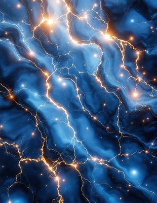 The primary subject of the image is a blue background with a pattern of bright, glowing, and sparkling lights. The setting appears to be a space or an artistic creation, as the lights are arranged in a visually appealing manner. The visual style of the image is a combination of digital art and illustration, creating a unique and captivating atmosphere. The dominant colors in the image are blue and white, with the bright lights adding a sense of energy and excitement to the scene.