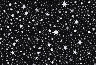 The primary subject of the image is a pattern of black and white stars. The setting is a black background, which contrasts with the white stars. The visual style is a combination of a photo and digital art, creating a unique and eye-catching design. The dominant colors are black and white, giving the image a classic and timeless appearance.