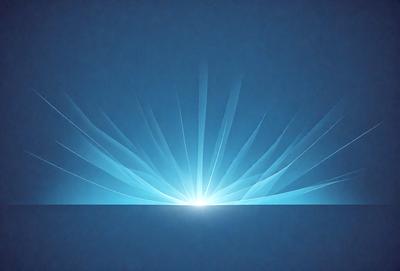 The primary subject of the image is a bright light, possibly a sun or a light source, shining through a blue sky. The setting is a clear blue sky, and the visual style appears to be a digital art or illustration. The colors and mood of the image are predominantly blue, creating a calm and serene atmosphere.