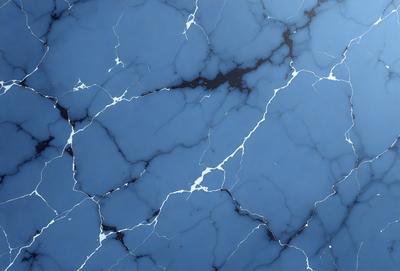 The primary subject of the image is a blue marble-like surface with white and black speckles. The setting is a dark room, and the visual style appears to be a combination of a photo and digital art. The dominant colors are blue and white, with the black speckles adding contrast and depth to the surface. The overall atmosphere of the image is one of intrigue and beauty, as the marble-like surface seems to be a unique and captivating design element.