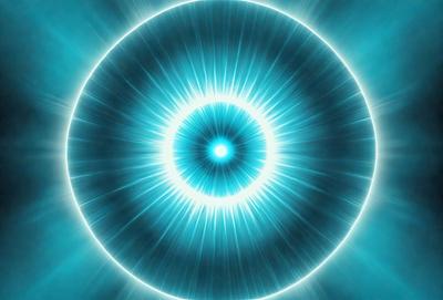The primary subject of the image is a bright blue circle with a white center. The circle appears to be a light source, possibly a light bulb or a sun. The setting is a dark background, which contrasts with the bright blue circle and the white center. The visual style of the image is a combination of a photo and digital art, as it captures the vibrant colors and the unique light source. The overall atmosphere of the image is energetic and lively, with the bright blue circle and white center drawing the vie
