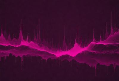 The image is a digital artwork featuring a purple background with a pink wave-like pattern. The primary subject is a large, pink wave that dominates the scene. The visual style is a combination of digital art and illustration, creating a unique and eye-catching design. The colors and mood of the image are predominantly pink and purple, giving it a vibrant and lively atmosphere.