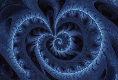 The primary subject of the image is a spiral pattern, which is the main object, scene, or focus of the image. The spiral pattern is set against a blue background, creating a visually striking contrast. The spiral pattern is a digital art piece, showcasing the artist's skill in creating intricate designs. The overall atmosphere of the image is one of beauty and complexity, with the blue color adding a sense of calmness and tranquility.