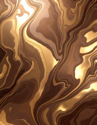 The primary subject of the image is a gold-colored marble wall with a patterned texture. The setting is a room with a brown and gold color scheme. The visual style is a close-up of the marble wall, showcasing its intricate design. The colors and mood of the image are warm and luxurious, evoking a sense of sophistication and elegance.