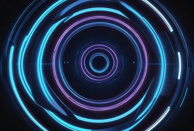 The primary subject of the image is a blue and purple circle with a purple center. The circle is surrounded by a blue background, giving it a futuristic and vibrant appearance. The visual style of the image is digital art, as it is a computer-generated design. The dominant colors in the image are blue and purple, creating a sense of depth and energy.