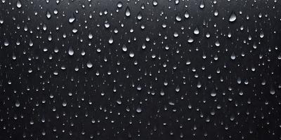 The primary subject of the image is a black background with a pattern of raindrops. The setting is a rainy day, and the visual style is a close-up of the raindrops on the black surface. The colors are predominantly black and white, with the raindrops appearing as white dots on the black background. The overall atmosphere is calm and serene, as the raindrops create a soothing and peaceful scene.