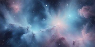 The primary subject of the image is a beautiful, colorful nebula. The setting is a dark, star-filled sky, with the nebula being the main focus of the image. The visual style is a combination of a photo and digital art, creating a stunning and detailed representation of the celestial object. The colors and mood of the image are vibrant and captivating, with the nebula's vivid hues and the vastness of the night sky creating a sense of wonder and a
