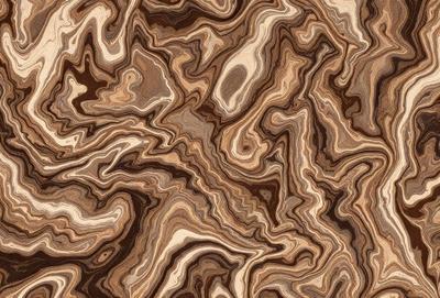 The primary subject of the image is a close-up of a wooden surface with a unique and intricate pattern. The setting is a wooden table, and the visual style appears to be a combination of a photo and a digital art or illustration. The colors and mood of the image are predominantly brown and earthy tones, creating a warm and natural atmosphere.