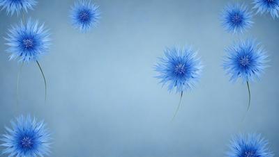 The primary subject of the image is a blue flower, which is the main focus of the scene. The setting is a blue background, which creates a contrasting and visually appealing environment. The visual style of the image is a digital art or illustration, as it is a well-crafted and detailed representation of the flower. The dominant colors in the image are blue and white, giving it a calm and serene atmosphere.