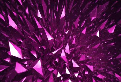 The primary subject of the image is a large, purple, geometric pattern. The setting is a dark, purple background, which contrasts with the bright, geometric shapes. The visual style is a combination of digital art and illustration, creating a unique and eye-catching design. The dominant colors are purple and pink, giving the image a vibrant and lively atmosphere.