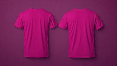 The primary subject of the image is a pink t-shirt. The setting is a purple wall, which serves as the backdrop for the t-shirt. The visual style is a close-up of the t-shirt, showcasing its design and color. The colors and mood of the image are predominantly pink, creating a warm and inviting atmosphere.