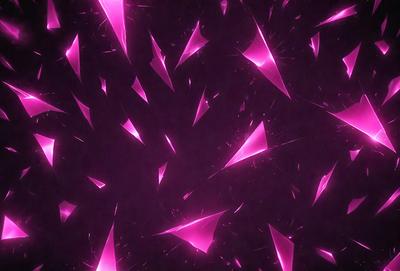 The primary subject of the image is a purple background with a pattern of pink triangles. The setting appears to be a dark room, and the visual style is a digital art or illustration. The dominant colors are purple and pink, creating a vibrant and lively atmosphere.