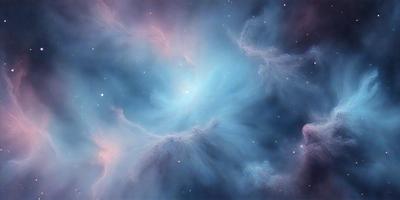 The primary subject of the image is a beautiful, colorful nebula. The setting is a dark, starry sky, with the nebula being the main focus of the image. The visual style is a combination of a photo and digital art, creating a stunning and vibrant representation of the celestial object. The colors and mood of the image are predominantly blue and purple, with a sense of wonder and awe.