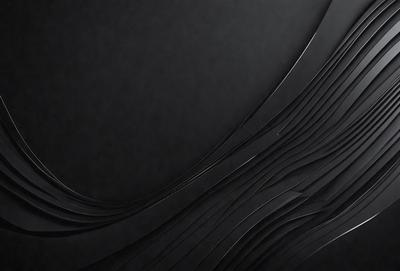 The primary subject of the image is a black background with a pattern of curved lines. The setting appears to be a dark room, and the visual style is a combination of a photo and a digital artwork. The dominant colors are black and grey, creating a moody atmosphere.