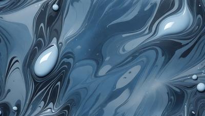 The primary subject of the image is a blue, swirling, and somewhat distorted water surface. The setting is a dark blue background, which creates a contrasting and dramatic effect. The visual style is a combination of a photo and digital art, as the water appears to be a blend of both. The colors and mood of the image are predominantly dark and moody, with the blue hue adding a sense of depth and tranquility.