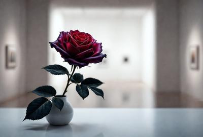 The primary subject of the image is a single red rose in a white vase. The rose is placed on a white table, which serves as the setting for the scene. The visual style of the image is a photo, capturing the beauty of the rose in its simplicity. The dominant colors in the image are red and white, creating a warm and elegant atmosphere.