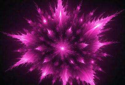 The primary subject of the image is a large, pink, purple, and white flower. The setting is a dark background, which contrasts with the vibrant colors of the flower. The visual style is a combination of digital art and illustration, creating a unique and eye-catching design. The dominant colors and overall atmosphere of the image are pink, purple, and white, giving it a warm and inviting feel.