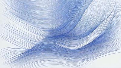 The primary subject of the image is a blue and white wave pattern. The setting is a white background, and the visual style is a digital art or illustration. The dominant colors are blue and white, creating a calm and soothing atmosphere.