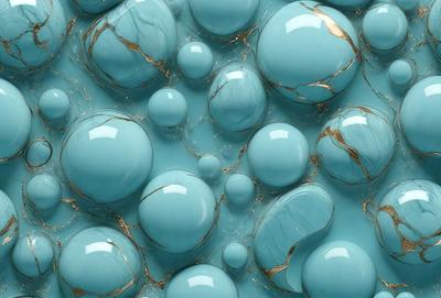 The primary subject of the image is a blue and gold patterned surface, which appears to be a marbled or textured material. The setting is a blue background, and the visual style is a combination of photo and digital art. The dominant colors are blue and gold, creating a rich and luxurious atmosphere.