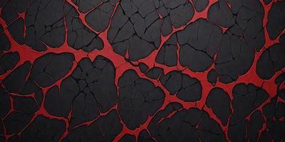 The primary subject of the image is a close-up of a red and black patterned surface, which appears to be a piece of art or a textured wall. The setting is a dark room, and the visual style is a combination of digital art and illustration. The dominant colors in the image are red and black, creating a bold and striking appearance.