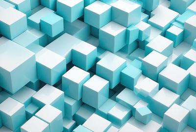 The primary subject of the image is a blue and white patterned background featuring a large number of square blocks. The setting is a blue and white color scheme, which gives the image a clean and modern appearance. The visual style is a combination of digital art and illustration, creating a unique and eye-catching design. The colors and mood of the image are predominantly blue and white, giving it a calm and soothing atmosphere.