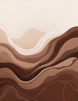 The primary subject of the image is a brown and white landscape, featuring a mountainous terrain with a mix of brown and white colors. The setting is a mountainous area with a brown and white color scheme. The visual style of the image is a combination of photo and digital art, creating a unique and artistic representation of the landscape. The colors and mood of the image are warm and earthy, with a sense of depth and texture.
