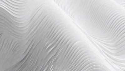The primary subject of the image is a white, curved wall with a patterned texture. The setting is a white room, and the visual style appears to be a combination of digital art and illustration. The dominant colors are white and gray, creating a clean and minimalist atmosphere.