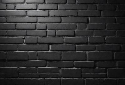 The primary subject of the image is a brick wall. The setting is a dark room, and the visual style is a black and white photo. The dominant colors are black and white, creating a moody atmosphere.