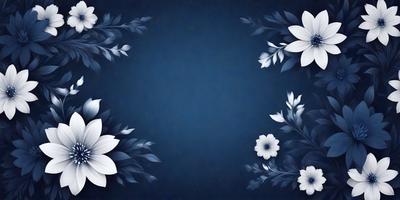 The primary subject of the image is a blue background with white flowers. The setting is a blue wall, and the visual style is a digital art or illustration. The dominant colors are blue and white, creating a calm and serene atmosphere.