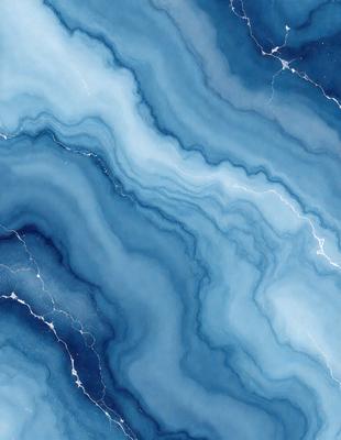 The primary subject of the image is a blue and white marbled tile. The setting is a bathroom, as indicated by the presence of a sink. The visual style is a painting, which adds a unique and artistic touch to the scene. The dominant colors are blue and white, creating a calming and serene atmosphere.