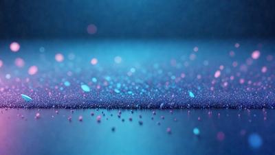The primary subject of the image is a close-up of a blue surface with a pattern of tiny, colorful lights. The setting appears to be a dark room, and the visual style is a combination of a photo and digital art. The colors and mood of the image are predominantly blue and purple, creating a serene and calming atmosphere.