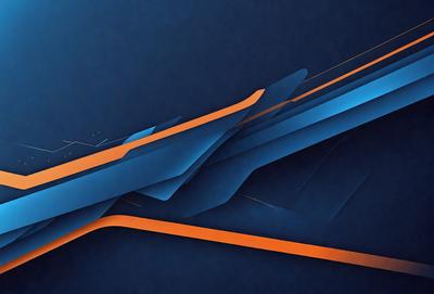 The primary subject of the image is a blue and orange geometric pattern. The setting is a blue background, and the visual style appears to be a digital art or illustration. The dominant colors are blue and orange, creating a vibrant and energetic atmosphere.