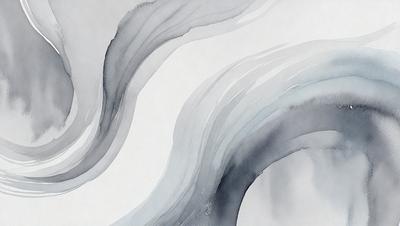 The primary subject of the image is a painting of a wave. The setting is a white background, and the visual style is a watercolor painting. The dominant colors are blue and white, creating a serene and calming atmosphere.