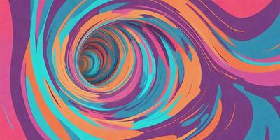 The primary subject of the image is a colorful spiral or tunnel, which appears to be a part of a painting or digital artwork. The spiral is filled with various colors, creating a vibrant and lively atmosphere. The setting or background of the image is a purple surface, which contrasts with the spiral's colors, adding depth and visual interest to the scene. The visual style of the image is a combination of photo and digital art, as it captures the spiral's intricate details and v