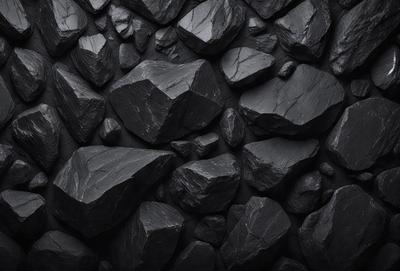 The primary subject of the image is a large black rock, which is the main object in the scene. The setting is a black and white photo, giving it a classic and timeless appearance. The visual style is a close-up of the rock, emphasizing its texture and details. The colors and mood of the image are predominantly black and white, creating a dramatic and moody atmosphere.